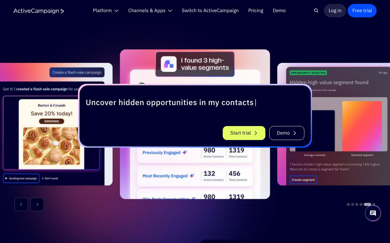 Screenshot of the ActiveCampaign homepage