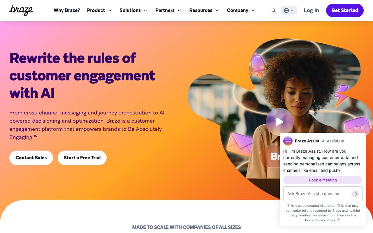 Screenshot of the Braze homepage