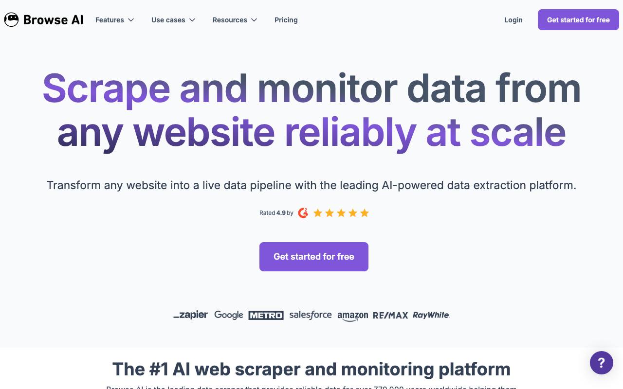 Screenshot of the Browse AI homepage