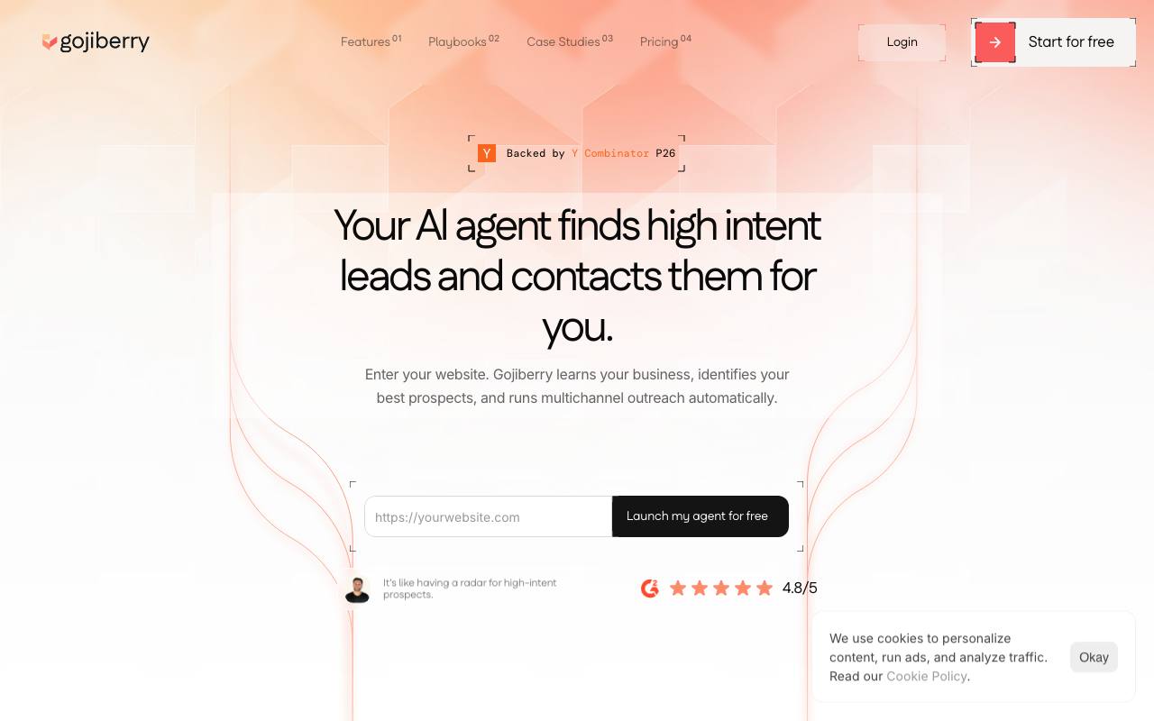 Screenshot of the Gojiberry AI homepage