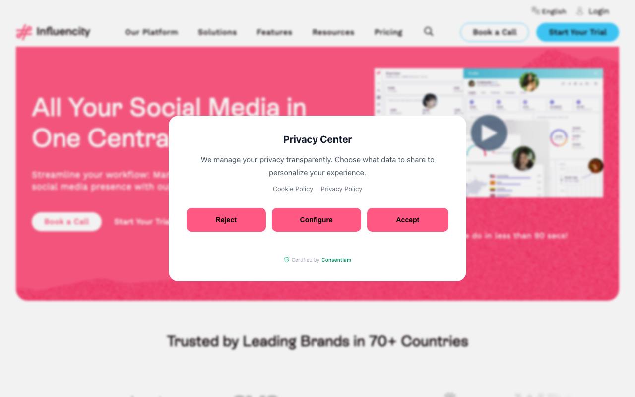 Screenshot of the Influencity homepage