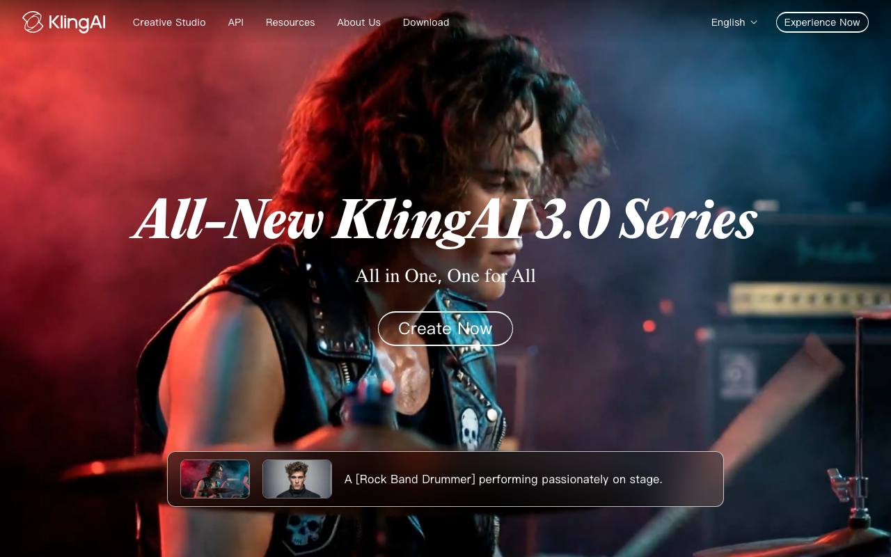 Screenshot of the Kling AI homepage