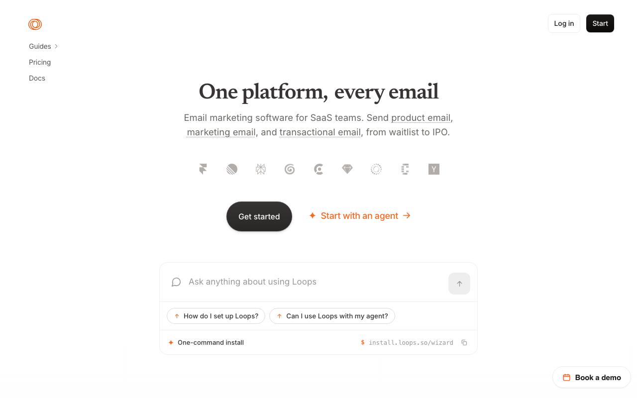 Screenshot of the Loops homepage