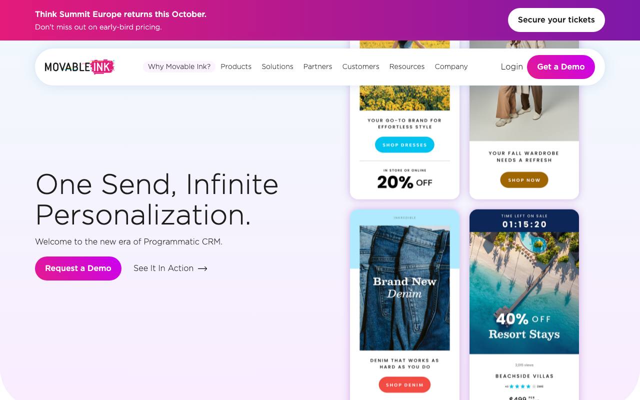 Screenshot of the Movable Ink homepage