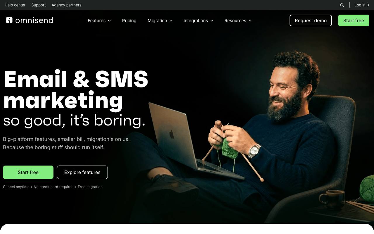 Screenshot of the Omnisend homepage