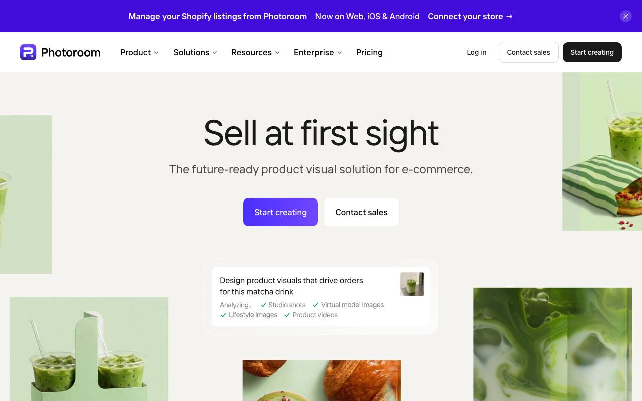 Screenshot of the Photoroom homepage