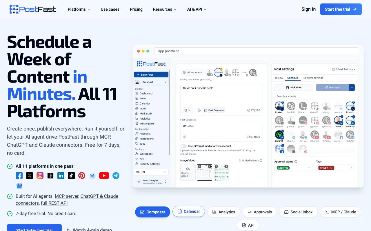Screenshot of the PostFast homepage