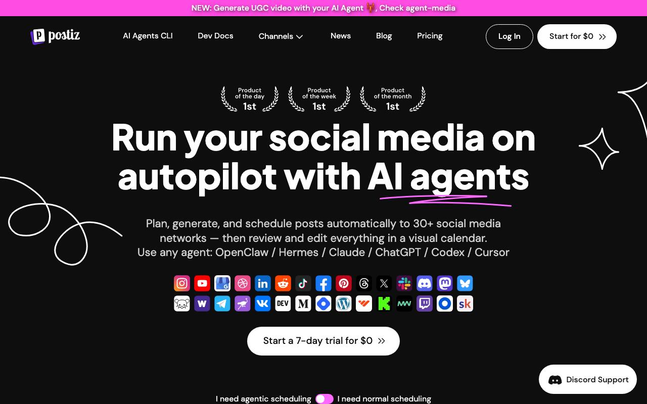 Screenshot of the Postiz homepage