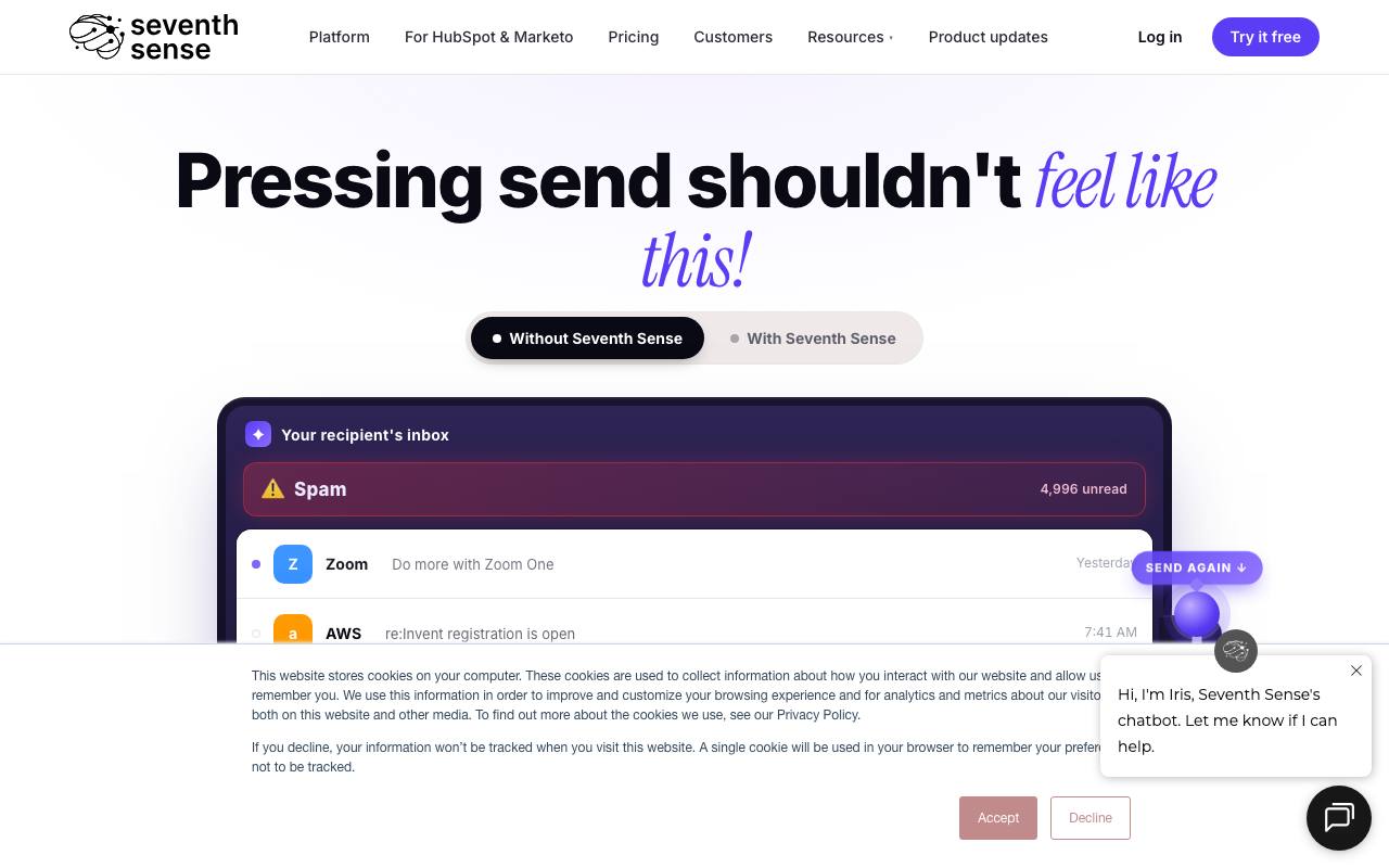 Screenshot of the Seventh Sense homepage