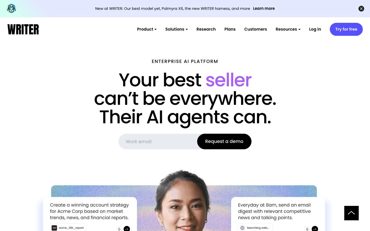 Screenshot of the Writer homepage